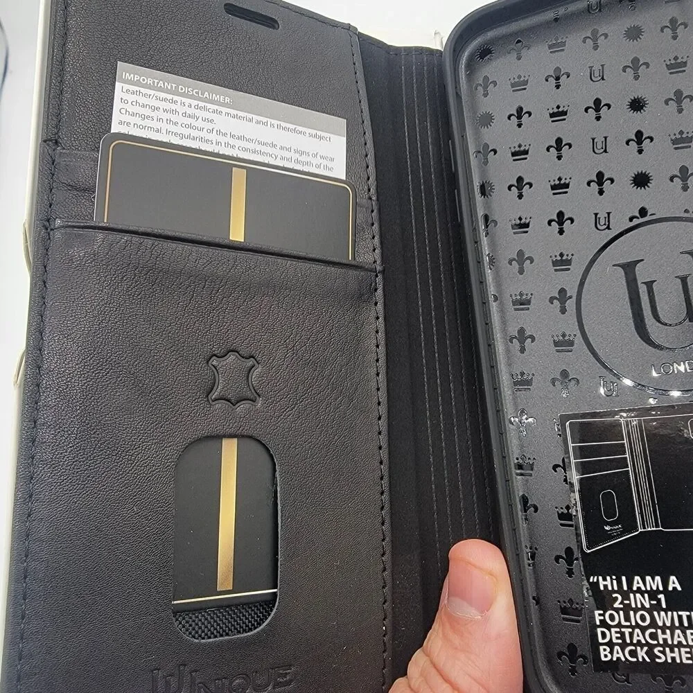 Uunique Genuine Leather Folio Wallet Case for iPhone XS Max - Black, Brand New